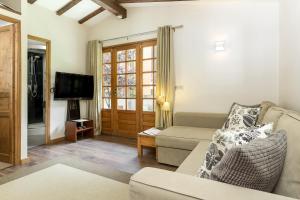 sala de estar con sofá y TV en Apartment Mazot Loppe, en Chamonix-Mont-Blanc