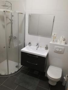 a bathroom with a sink and a shower and a toilet at Ivana Šibenik in Šibenik +9 photos