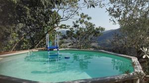 a swimming pool with a blue chair in it at Guesthouse Runcini in Ferentillo