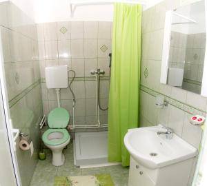 a bathroom with a green toilet and a sink at Casa Faleza in Constanţa