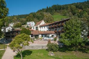 a resort in the mountains with a car parked in front at Kurgarten-Hotel in Wolfach