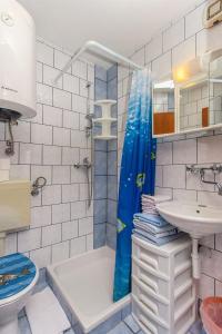 ein Bad mit einem Waschbecken, einer Dusche und einem WC in der Unterkunft Apartments Islandbreeze in Prvić Šepurine