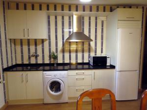 a kitchen with a washing machine and a stove at Elai Etxea Loft Baias in Pobes