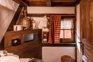 a bathroom with a toilet and a window at Apartment Altes Hinterhäusel in Freiberg