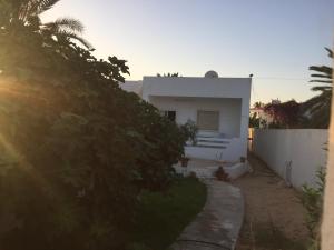 ein weißes Haus mit einem Zaun und einem Baum in der Unterkunft Maison Dhiefa in Midoun