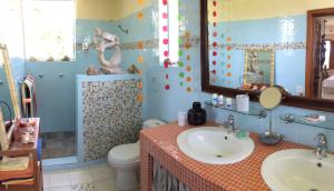 a bathroom with a sink and a toilet and a mirror at Suites la Colline in Cacor