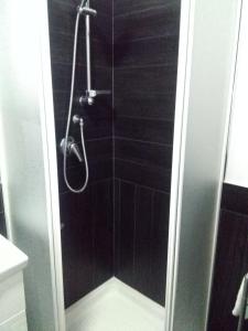 ナポリにあるMeridional Stationの黒い壁のバスルーム(シャワー付)