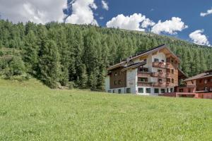 a building on a hill with a field and trees at Smarthotel Bergresidenz - Adults only in Obergurgl