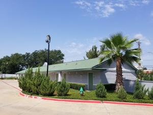 a house with a palm tree and a fire hydrant at Haltom Inn Fort Worth in Fort Worth