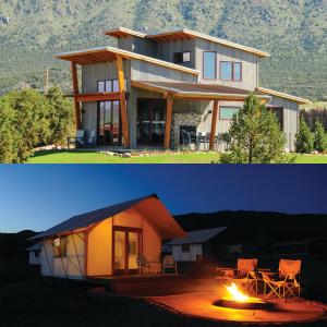 two images of a house before and after being built at Royal Gorge Cabins in Buckskin Joe