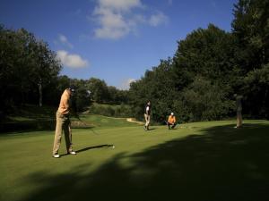 a group of people playing golf on a golf course at Apartamentos Rurales La Pikurutza in Bernedo