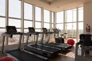 a gym with rows of treadmills in a room with windows at Nueva Córdoba Duomo in Córdoba