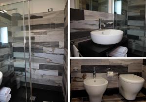 two pictures of a bathroom with a sink and a toilet at Residenza RoMa in Tropea