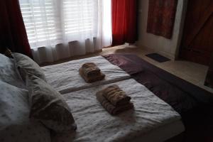 Postel nebo postele na pokoji v ubytování Sirocave barlang apartmanok