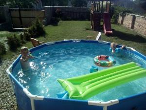 two young boys playing in a swimming pool at Chata Anča in Němčičky