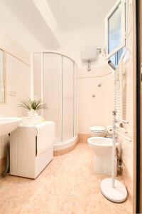 La salle de bains blanche est pourvue de toilettes et d'un lavabo. dans l'établissement Appartamento turistico di Lulù, à Rome