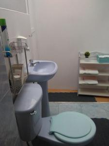 a bathroom with a toilet and a sink at Apart & Hostal ManuAlé in Tacna