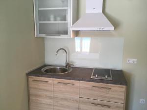 a kitchen with a sink and white cabinets at Apartments Dalmatinka in Neum