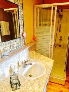 a bathroom with a sink and a shower at Aux Caprices des Dieux in Marnes +117 photos