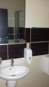 a bathroom with a sink and a mirror at Asterix Rooms in Leskovac
