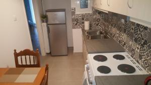 kuchnia z kuchenką, zlewem i lodówką w obiekcie Koukaki Apt 5 min walk to Acropolis w Atenach