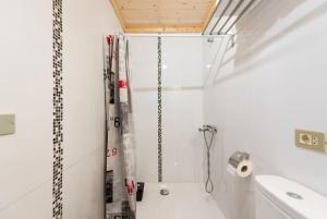 拉斯帕爾馬斯的住宿－Studio Las Palmas Central Rooms，带淋浴和盥洗盆的白色浴室