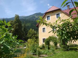 a house with a view of the mountains at Rinntaverne in Palfau