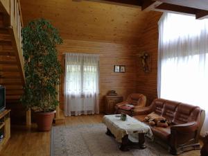 a living room with a couch and a table at Зруб in Skhidnitsa