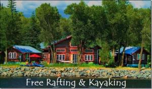 a rendering of a log cabin by the water at Riverside Meadows Cabins in South Fork
