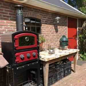 a brick house with a stove in front of it at De Porrepoele in Alteveer