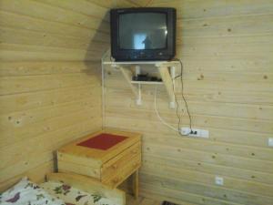 a small television sitting on a wall in a room at Romashka Guest House in Yablunytsya