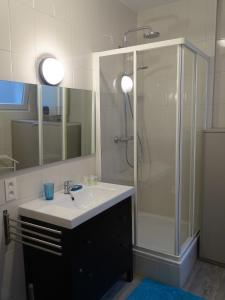 a bathroom with a sink and a shower at Suite 11 in Antwerp