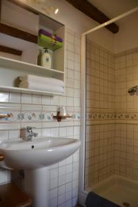 La salle de bains est pourvue d'un lavabo et d'une baignoire. dans l'établissement Casa Maria y Julián, à Vilaller