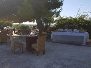 a group of people sitting at a table under a tree at Terre Di Vendicari in Noto