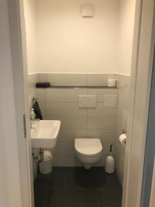a small bathroom with a toilet and a sink at Kornspeicher in Nörten-Hardenberg