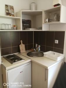 a small kitchen with a sink and a counter at Studio Lenka in Soko Banja