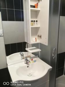 a bathroom with a white sink and a mirror at Studio Lenka in Soko Banja