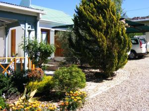 a garden in front of a house with a christmas tree at Karoo Chat in Prince Albert