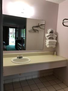 a bathroom with a sink and a mirror at Enterprise Motel in Kissimmee