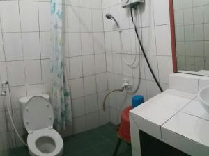 a bathroom with a shower with a toilet and a sink at Homestay Triniti in Lembang