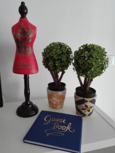 a mannequin next to two potted plants and a book at SoQuiet in Lisbon