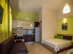 a bedroom with a bed and a kitchen at Elli in Velika