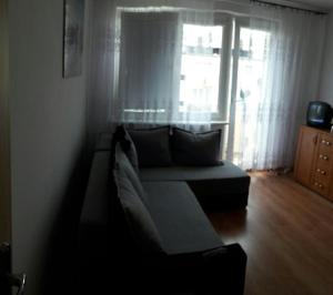 Śpiew Mew في أوستكا: غرفة معيشة مع أريكة أمام نافذة