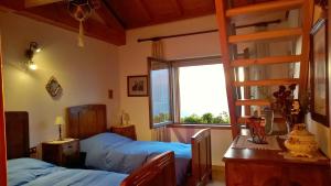 een slaapkamer met twee bedden en een raam bij Baita Agaz in Sovramonte