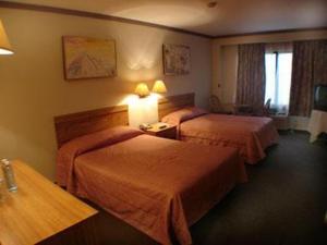 a hotel room with two beds and a window at Hotel Royalty in Monterrey