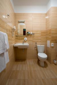La salle de bains est pourvue de toilettes et d'un lavabo. dans l'établissement Brojan, à Jaworzno