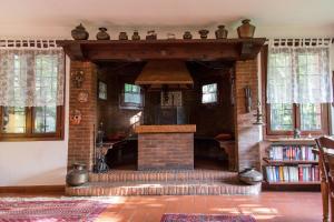 マルテッラーゴにあるCa' delle palmeの家の中のリビングルーム(レンガ造りの暖炉付)