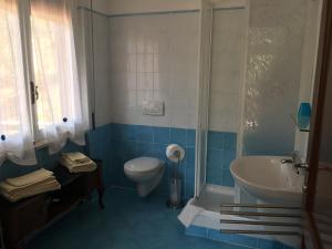 a bathroom with a toilet and a sink and a shower at Agriturismo Valdolivo in Cogoleto