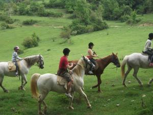 a group of people riding horses in a field at Bed&Breakfast la Cabanya de Beget in Beget