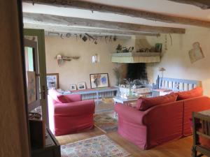a living room with two couches and a fireplace at Holiday Home Augusta in Žminj